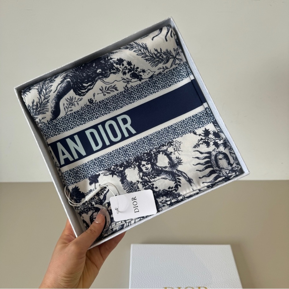 Dior Style Toile de Jouy Print Silk Scarf - Picture 2 of 7